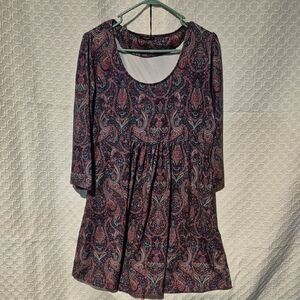 Reborn Women's 1XL Vibrant Multicolor Bohemian Paisley Dress With 3/4 Sleeves
